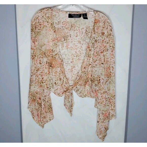 New York City Design Co. Top Sz 3X Tie Front Sheer Flared Sleeves Cropped Boho - Picture 1 of 7